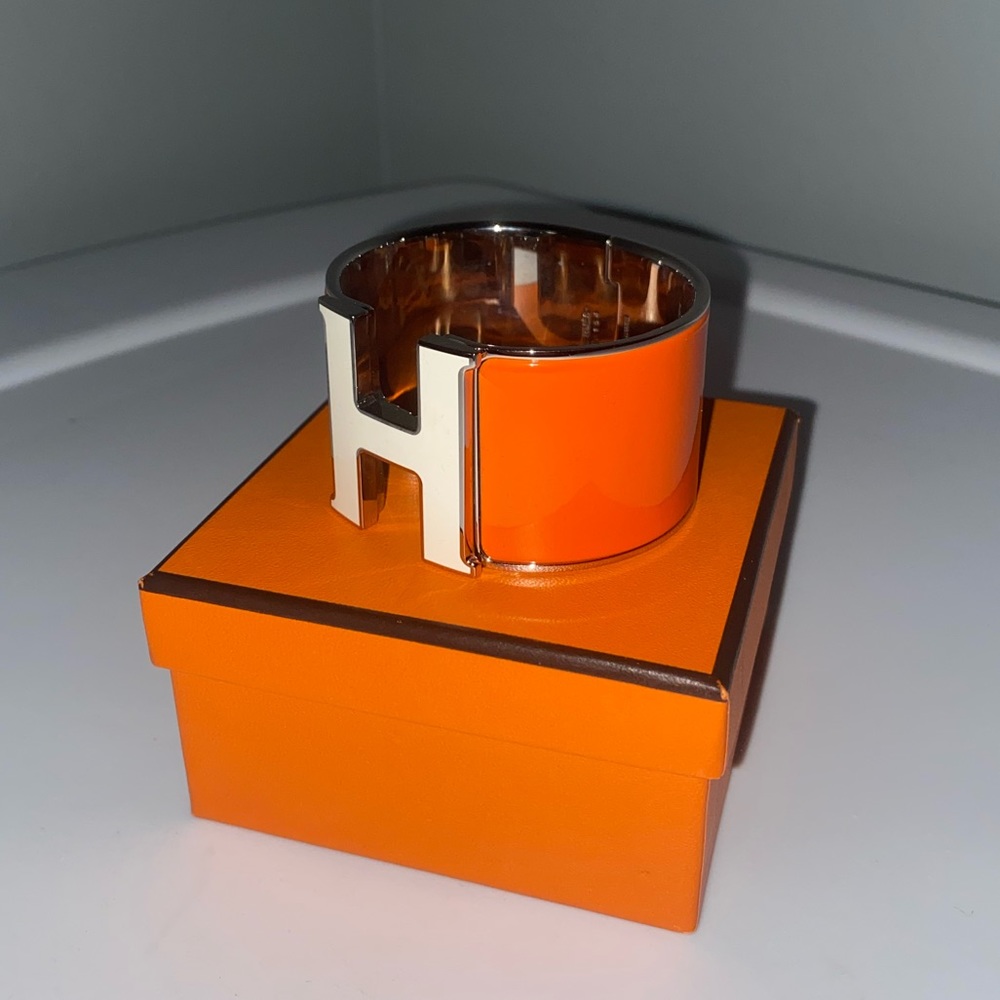 Hermes Bracelet Clic Clac H Orange and White